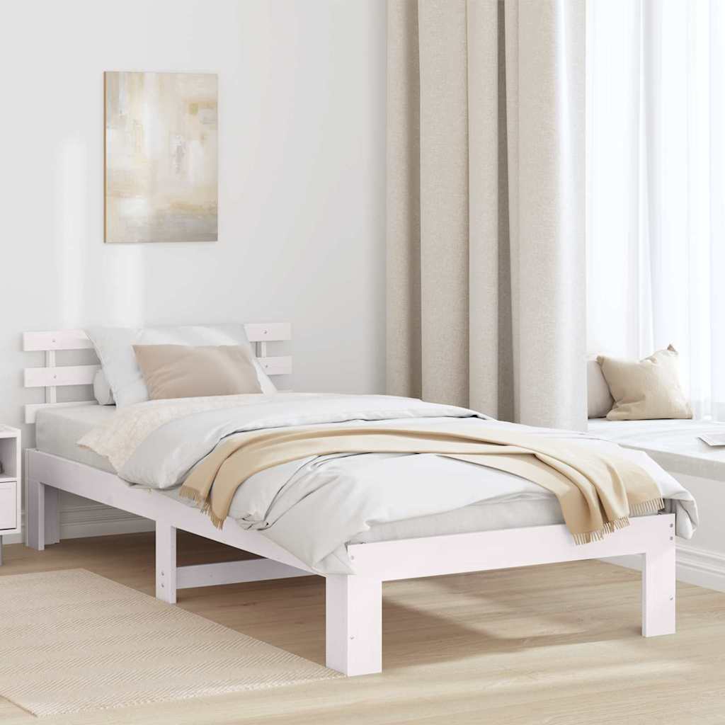 Sengestel med hovedgærde Hvid 90 x 200 cm Massiv fyrretræ
