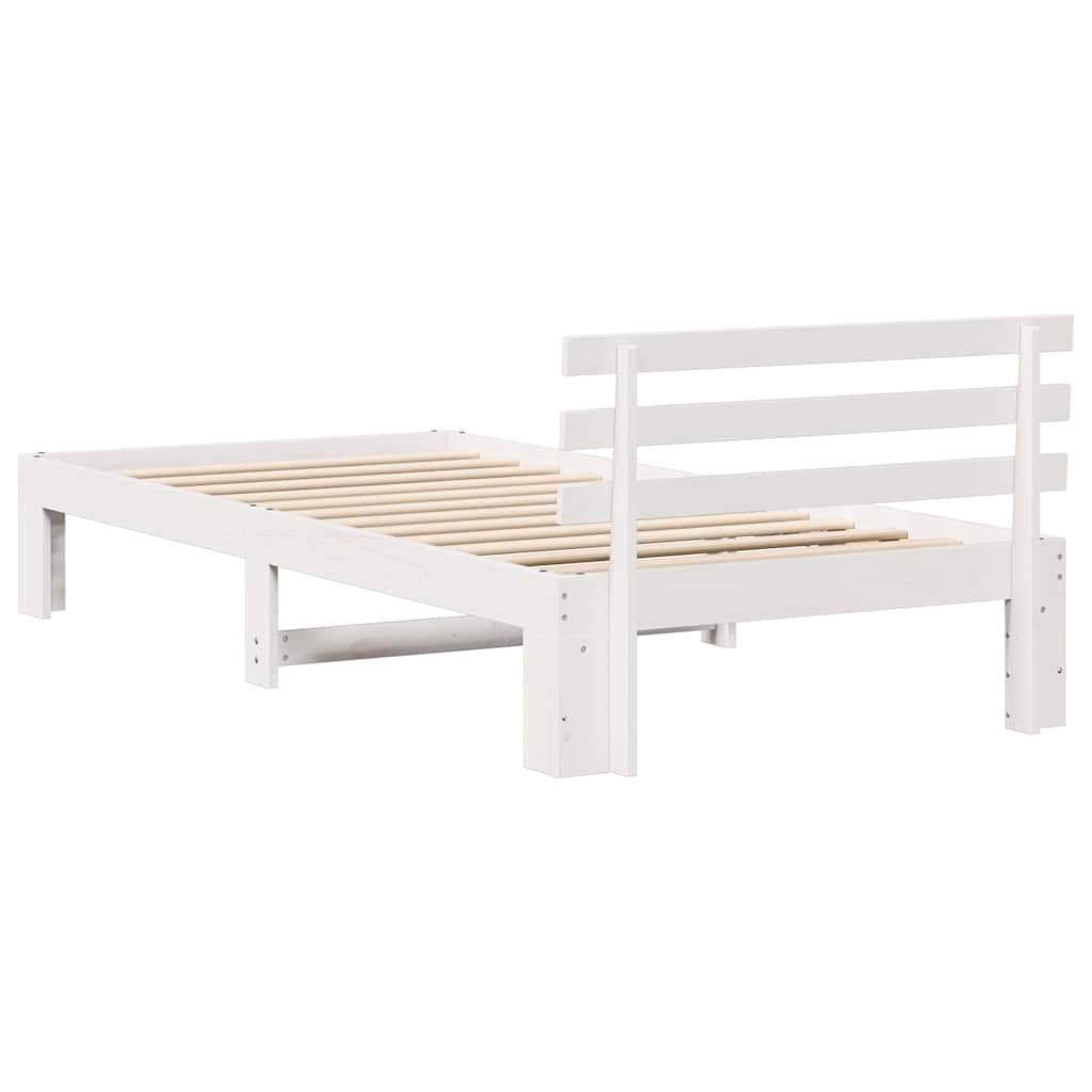 Sengestel med hovedgærde Hvid 90 x 200 cm Massiv fyrretræ