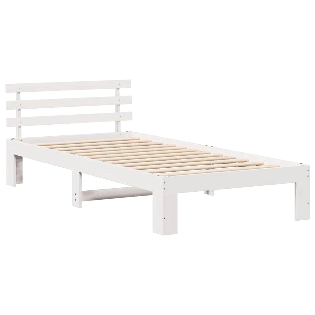 Sengestel med hovedgærde Hvid 80 x 200 cm Massiv fyrretræ