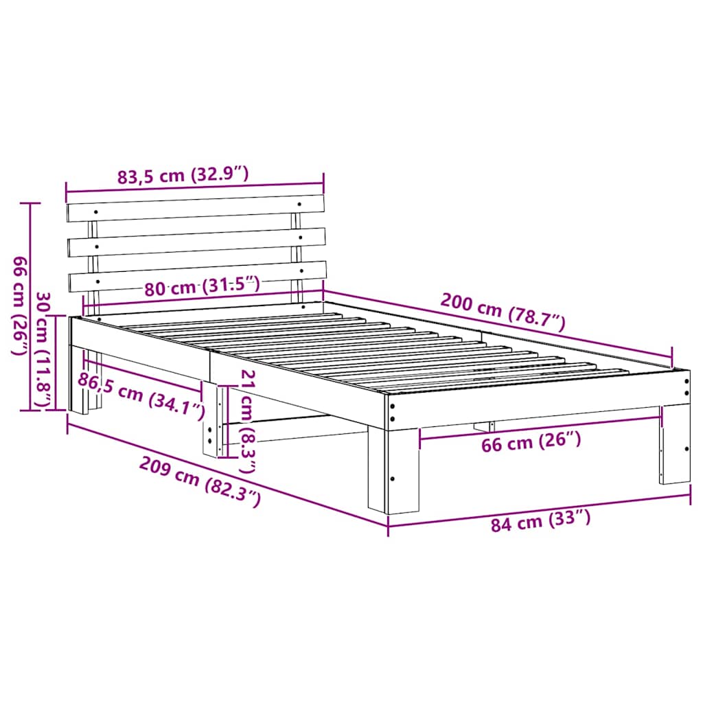Sengestel med hovedgærde Voks brun 80 x 200 cm Massiv fyrretræ