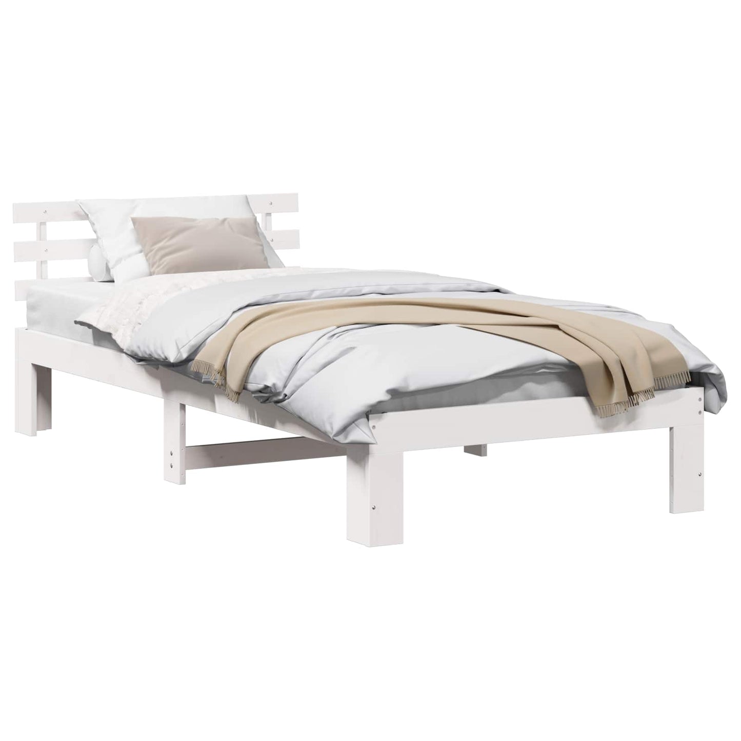 Sengestel med hovedgærde Hvid 75 x 190 cm Massiv fyrretræ