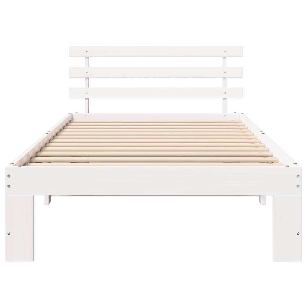 Sengestel med hovedgærde Hvid 75 x 190 cm Massiv fyrretræ