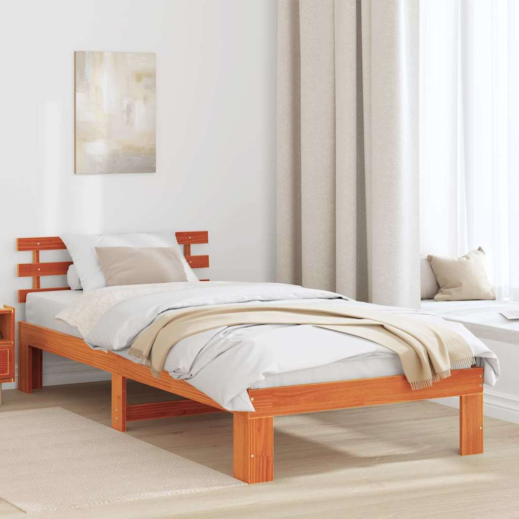 Sengestel med hovedgærde Voks brun 75 x 190 cm Massiv fyrretræ