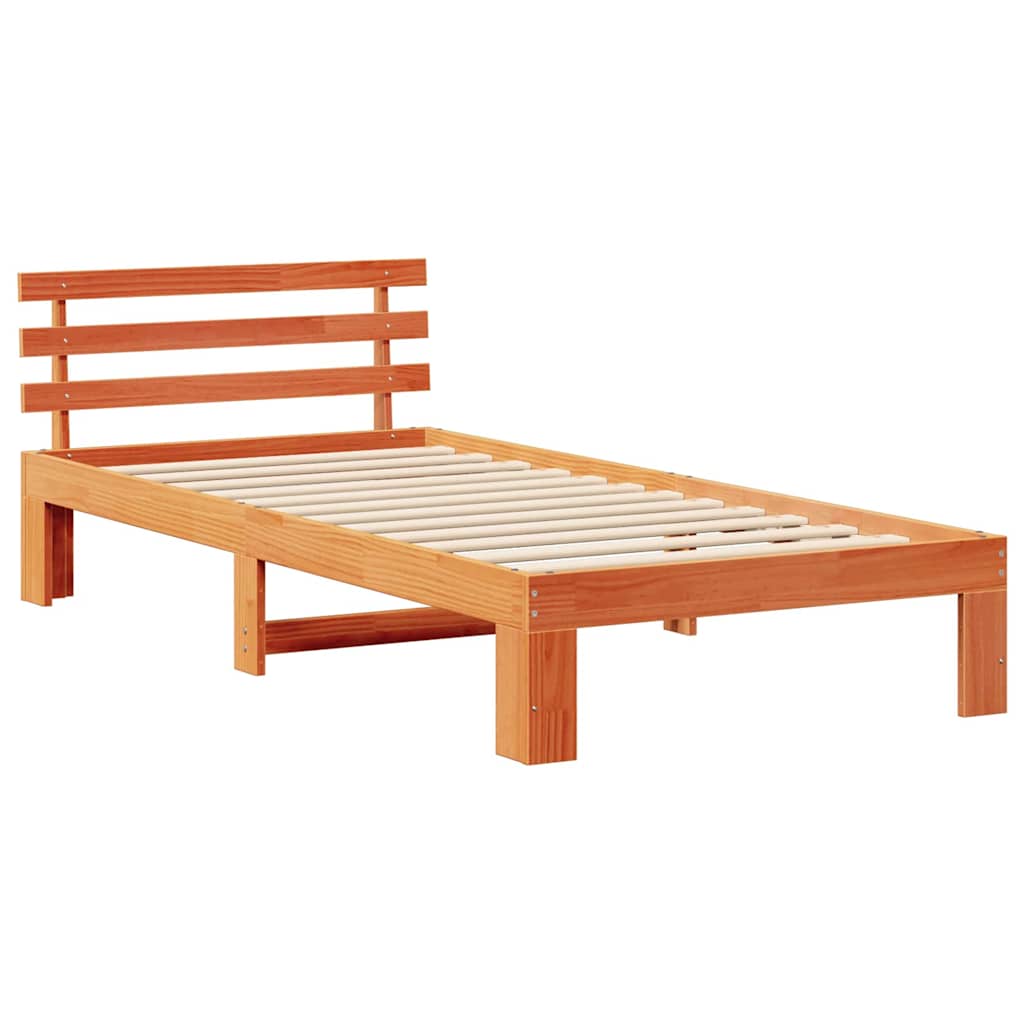 Sengestel med hovedgærde Voks brun 75 x 190 cm Massiv fyrretræ