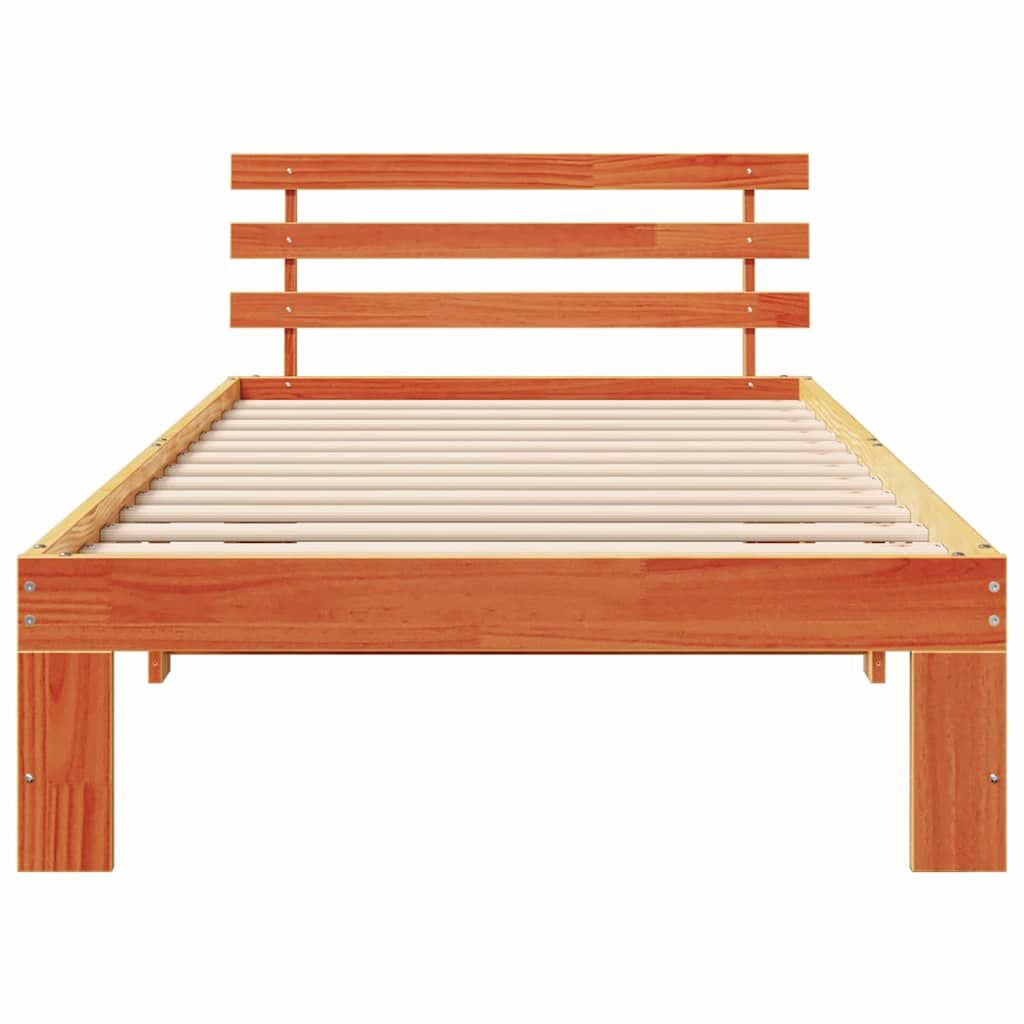Sengestel med hovedgærde Voks brun 75 x 190 cm Massiv fyrretræ