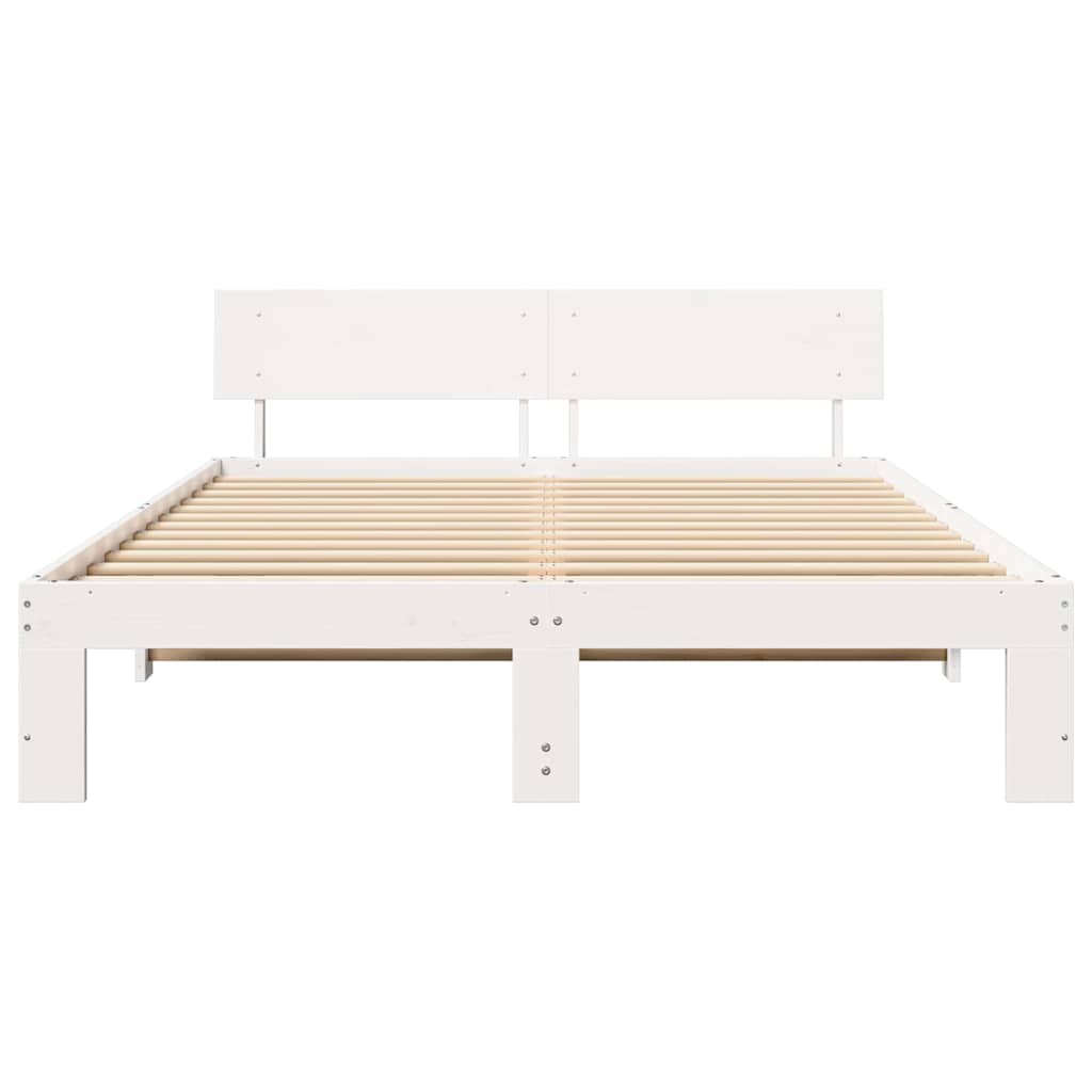 Sengestel med hovedgærde Hvid 160 x 200 cm Massiv fyrretræ