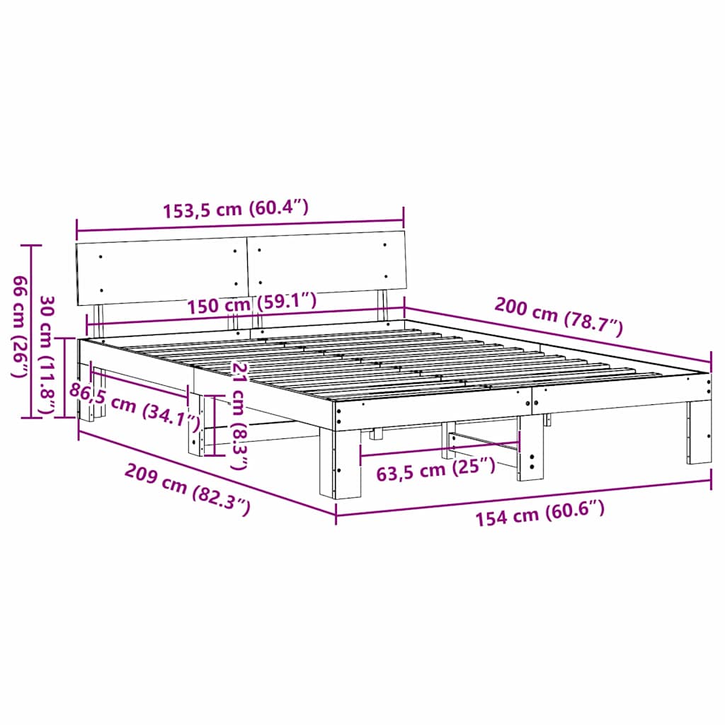 Sengestel Naturfarvet 150 x 200 cm Massiv fyrretræ
