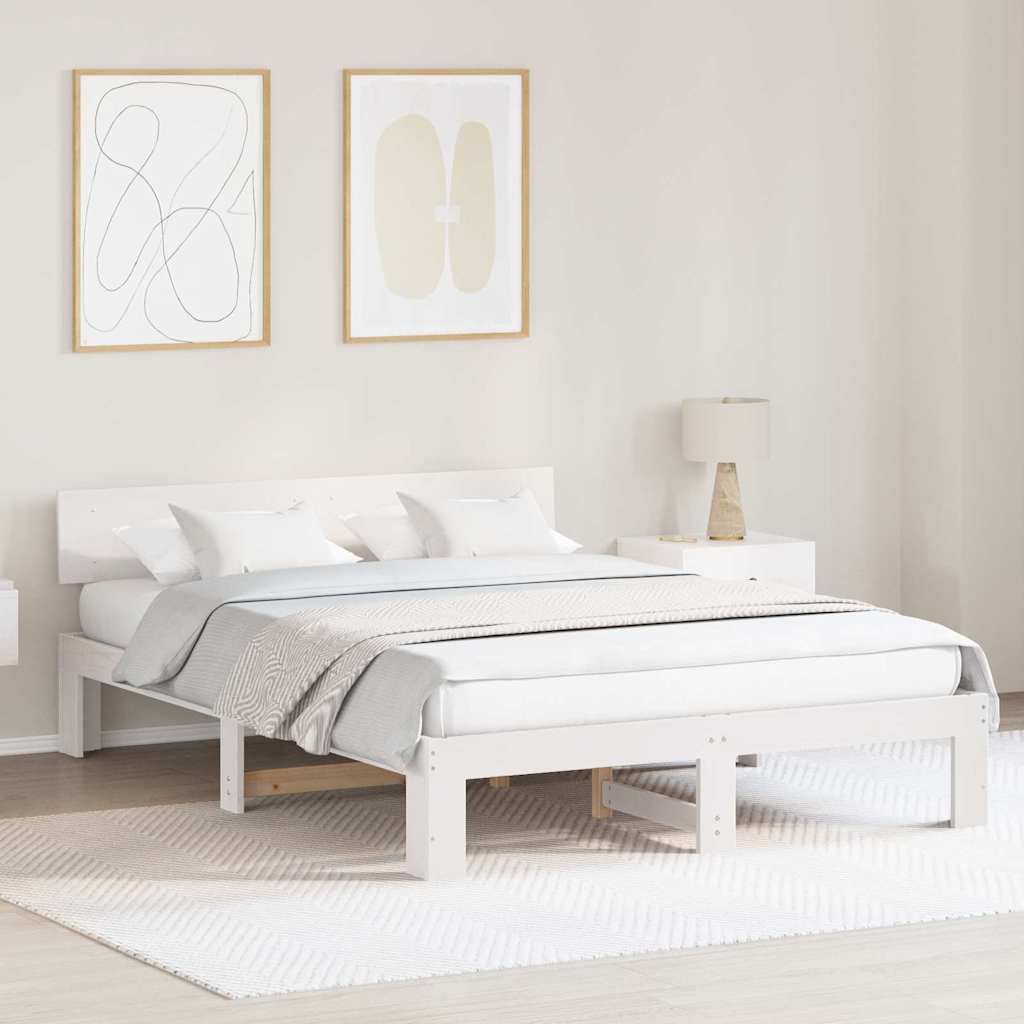 Sengestel med hovedgærde Hvid 150 x 200 cm Massiv fyrretræ