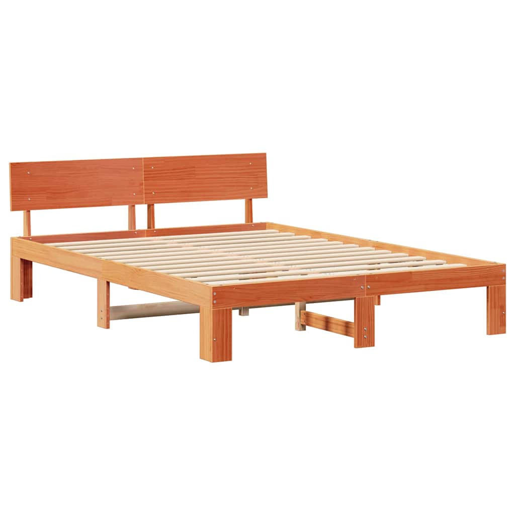 Sengestel med hovedgærde Voks brun 140 x 200 cm Massiv fyrretræ