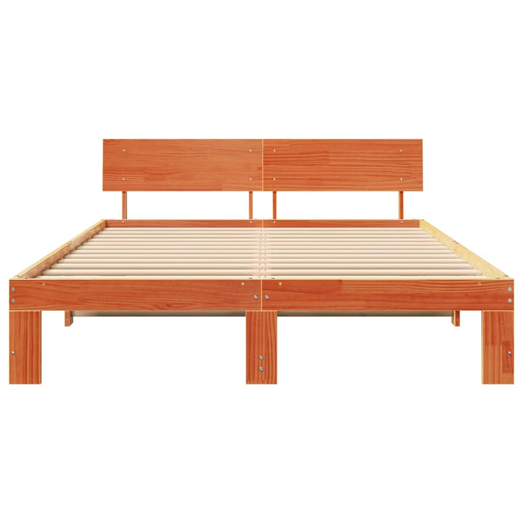 Sengestel med hovedgærde Voks brun 140 x 200 cm Massiv fyrretræ