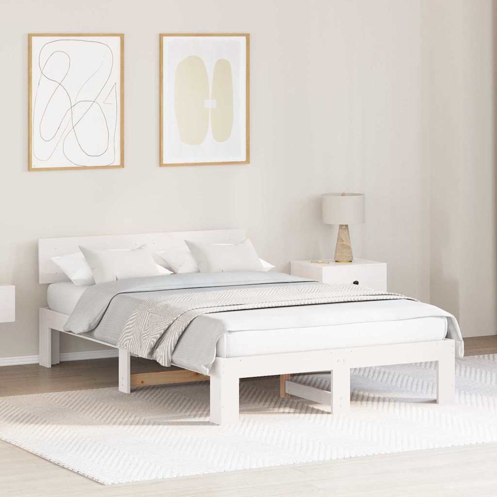 Sengestel med hovedgærde Hvid 140 x 190 cm Massiv fyrretræ