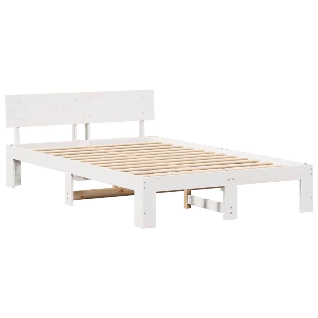 Sengestel med hovedgærde Hvid 140 x 190 cm Massiv fyrretræ