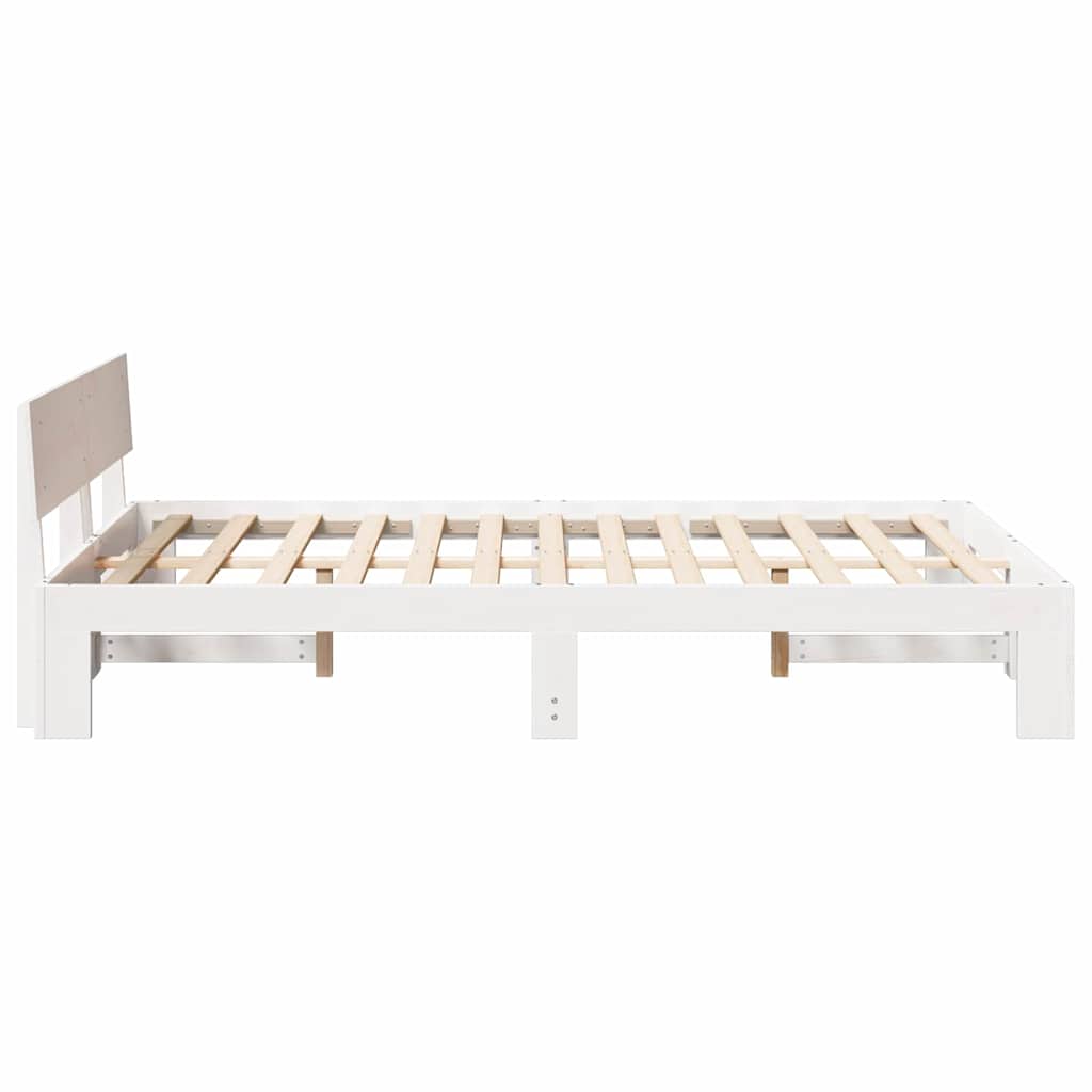 Sengestel med hovedgærde Hvid 140 x 190 cm Massiv fyrretræ