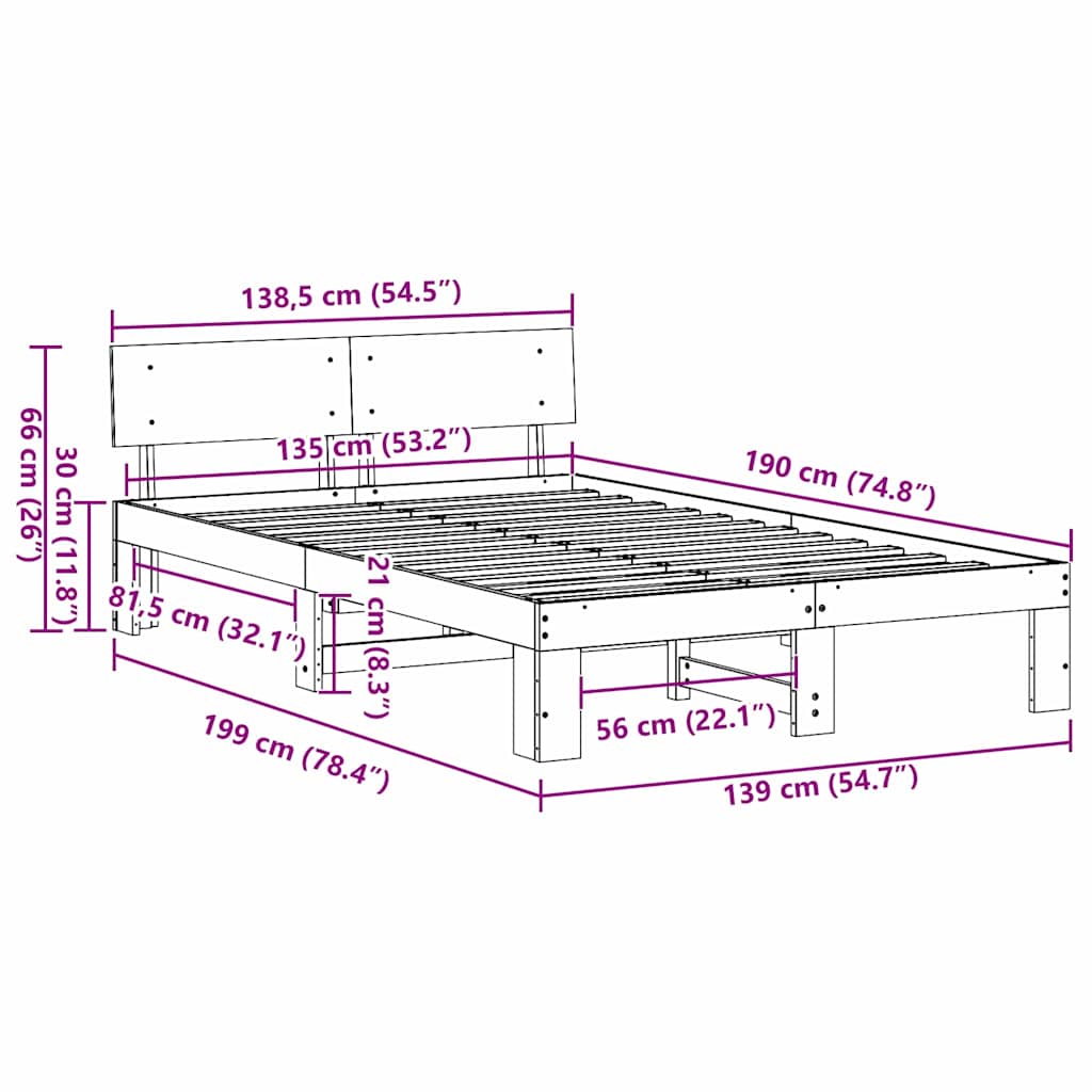 Sengestel Naturfarvet 135 x 190 cm Massiv fyrretræ