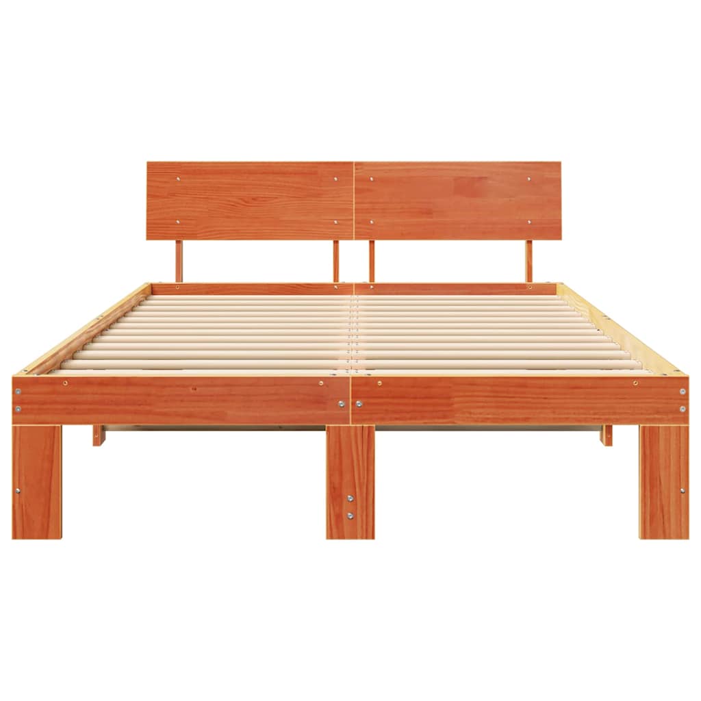 Sengestel med hovedgærde Voks brun 135 x 190 cm Massiv fyrretræ