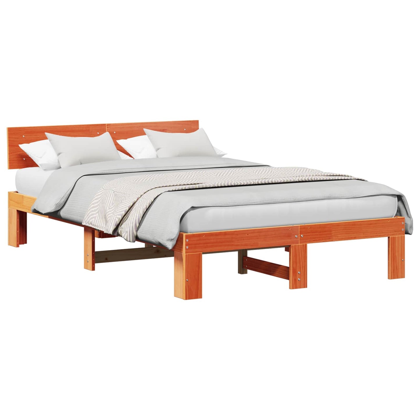 Sengestel med hovedgærde Voks brun 120 x 190 cm Massiv fyrretræ