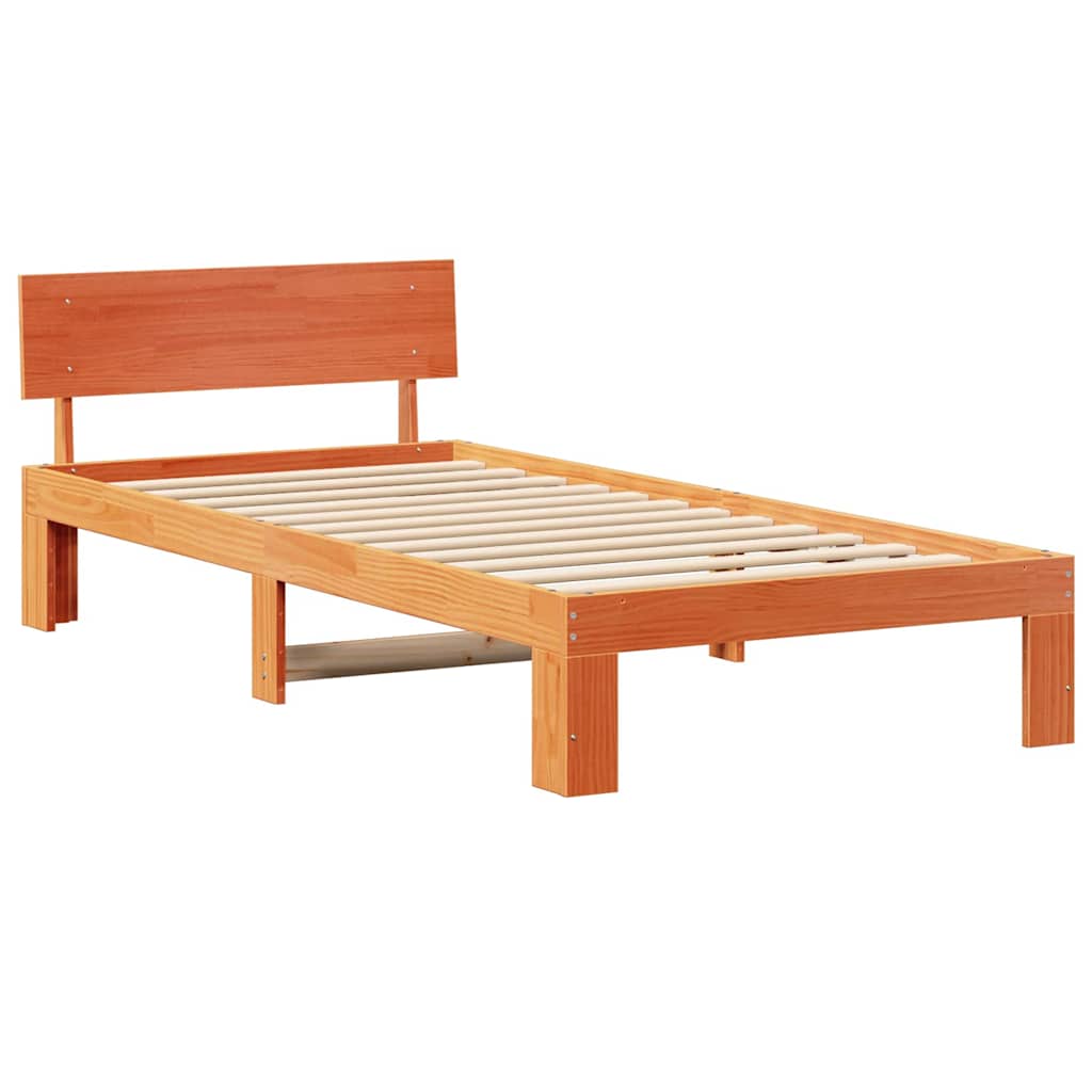 Sengestel med hovedgærde Voks brun 100 x 200 cm Massiv fyrretræ