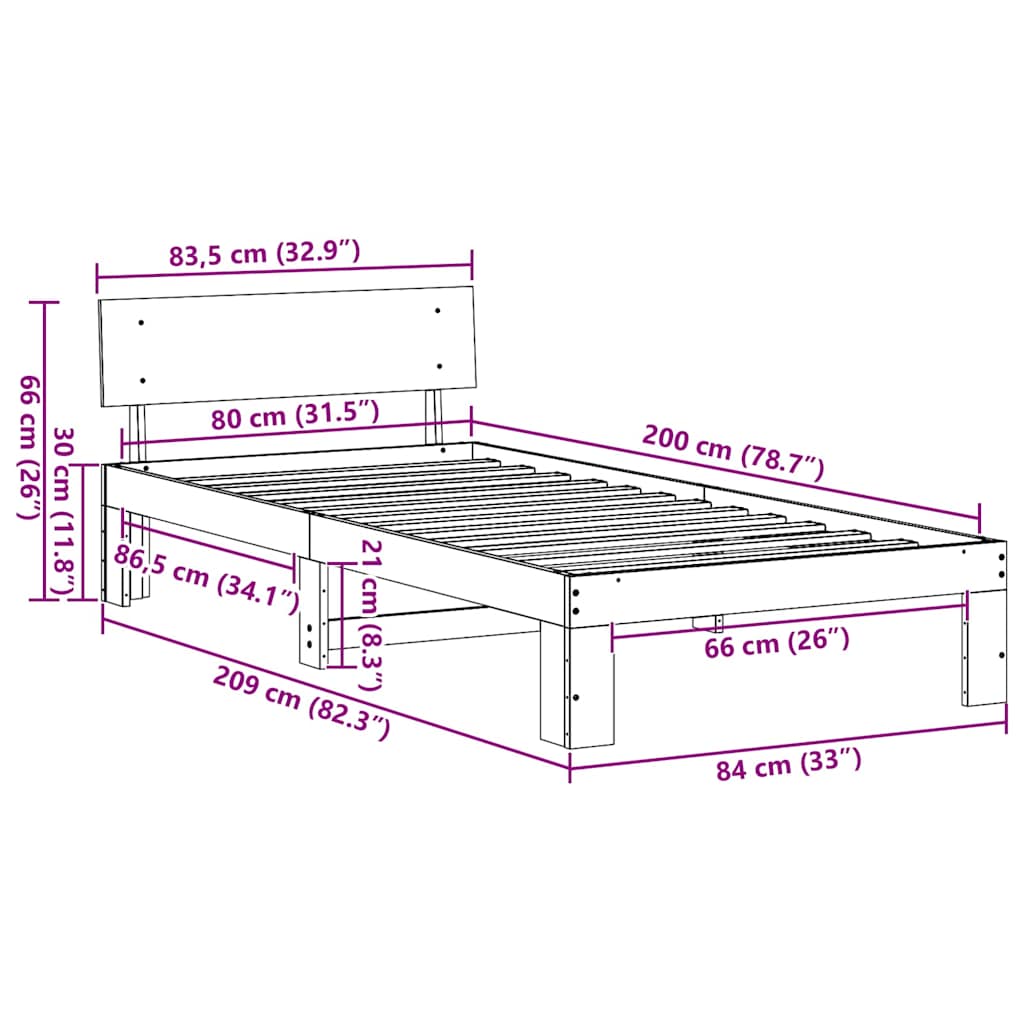 Sengestel Naturfarvet 80 x 200 cm Massiv fyrretræ