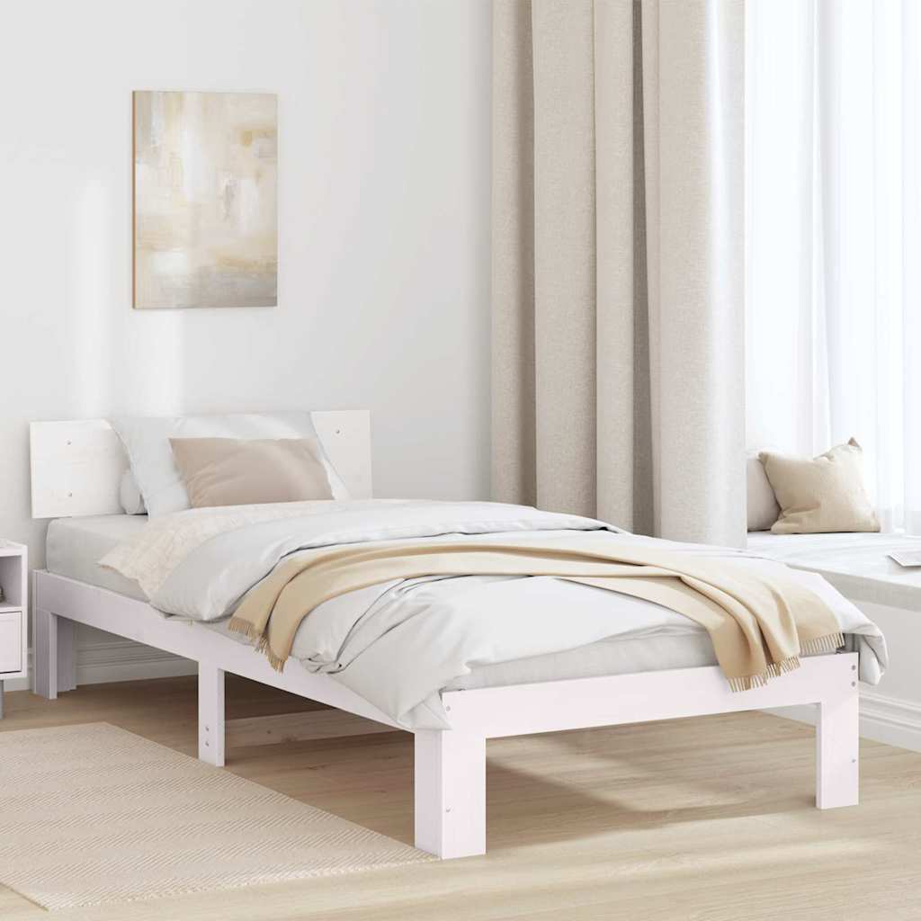 Sengestel med hovedgærde Hvid 80 x 200 cm Massiv fyrretræ