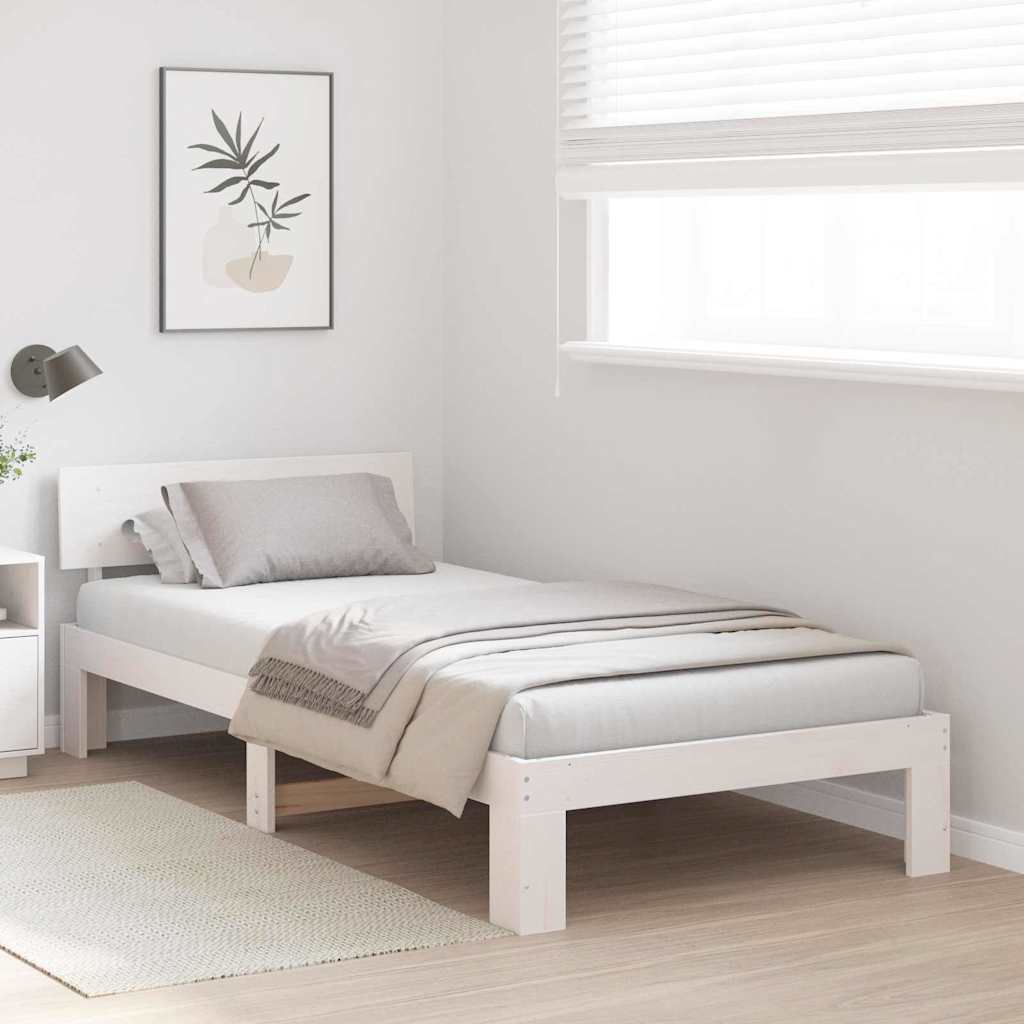 Sengestel med hovedgærde Hvid 80 x 200 cm Massiv fyrretræ