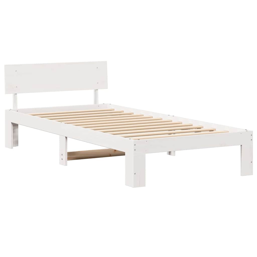 Sengestel med hovedgærde Hvid 75 x 190 cm Massiv fyrretræ
