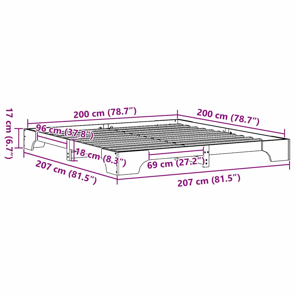 Sengestel Hvid 200 x 200 cm Massiv fyrretræ