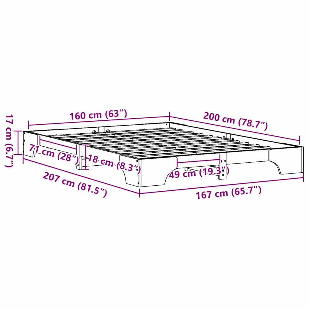 Sengestel Hvid 160 x 200 cm Massiv fyrretræ
