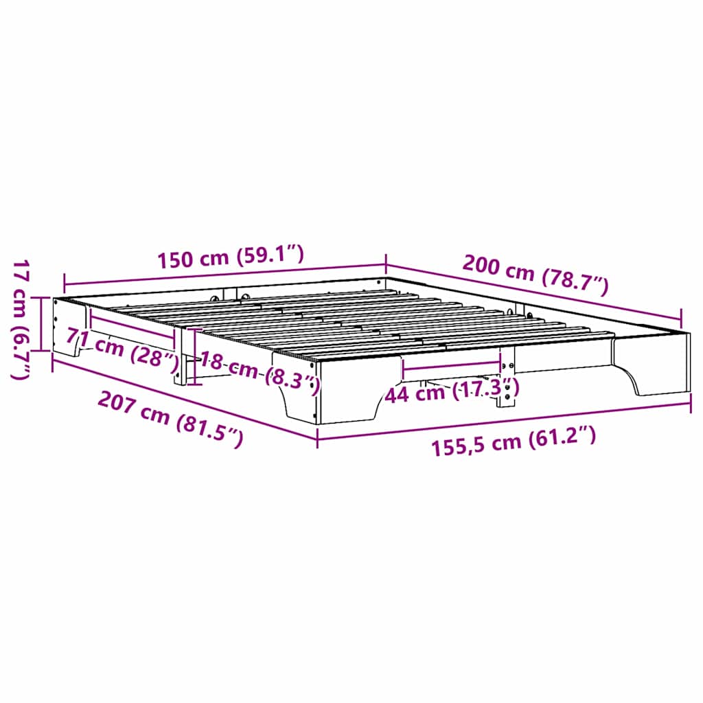 Sengestel Hvid 150 x 200 cm Massiv fyrretræ