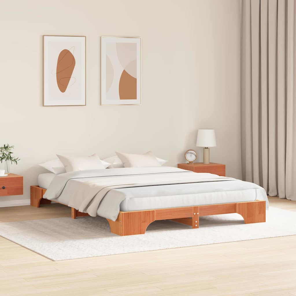 Sengestel Voks brun 150 x 200 cm Massiv fyrretræ