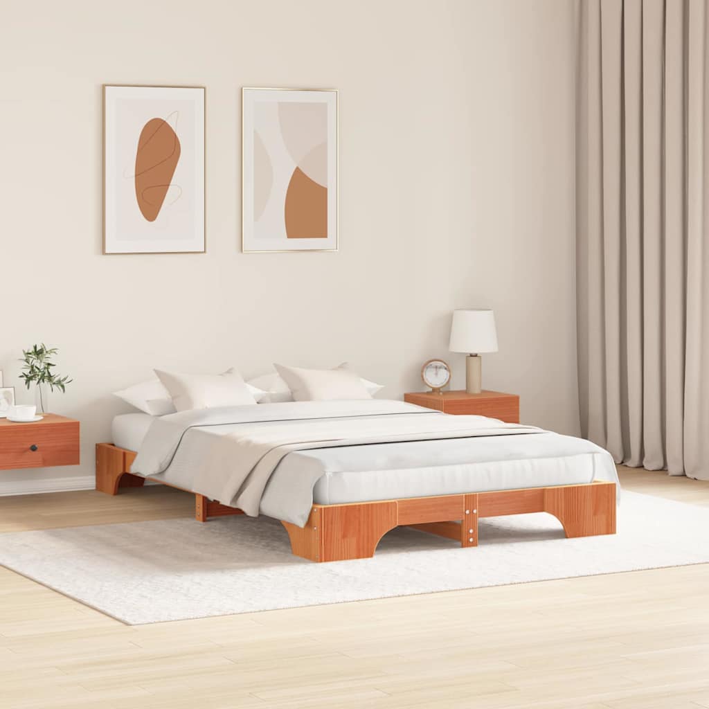Sengestel Voks brun 135 x 190 cm Massiv fyrretræ