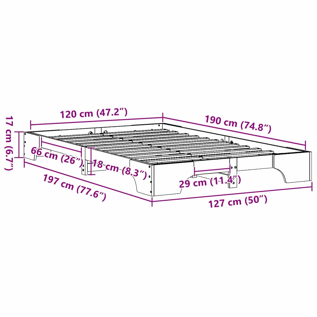 Sengestel Naturfarvet 120 x 190 cm Massiv fyrretræ