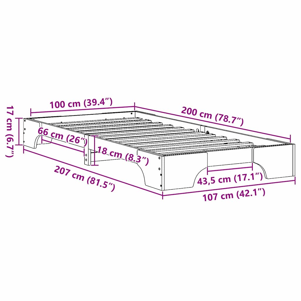 Sengestel Hvid 100 x 200 cm Massiv fyrretræ