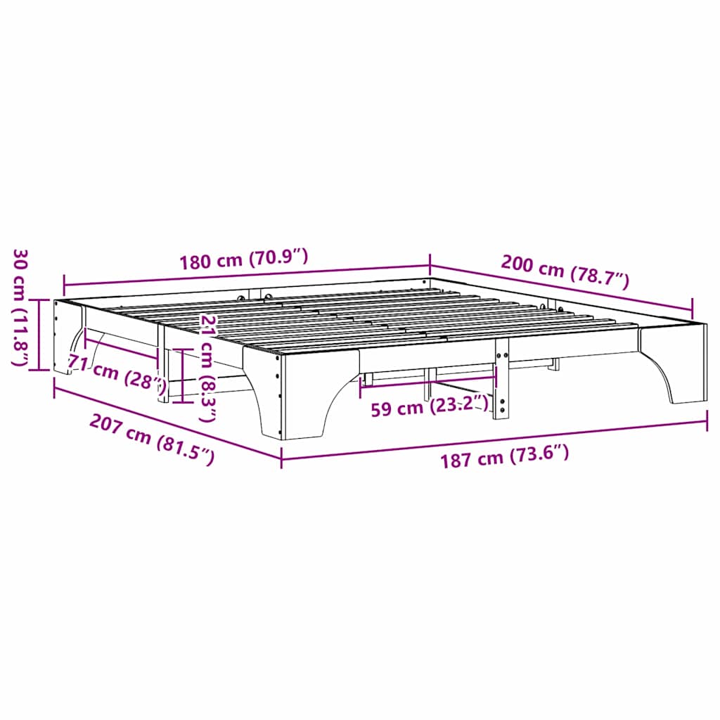Sengestel Naturfarvet 180 x 200 cm Massiv fyrretræ
