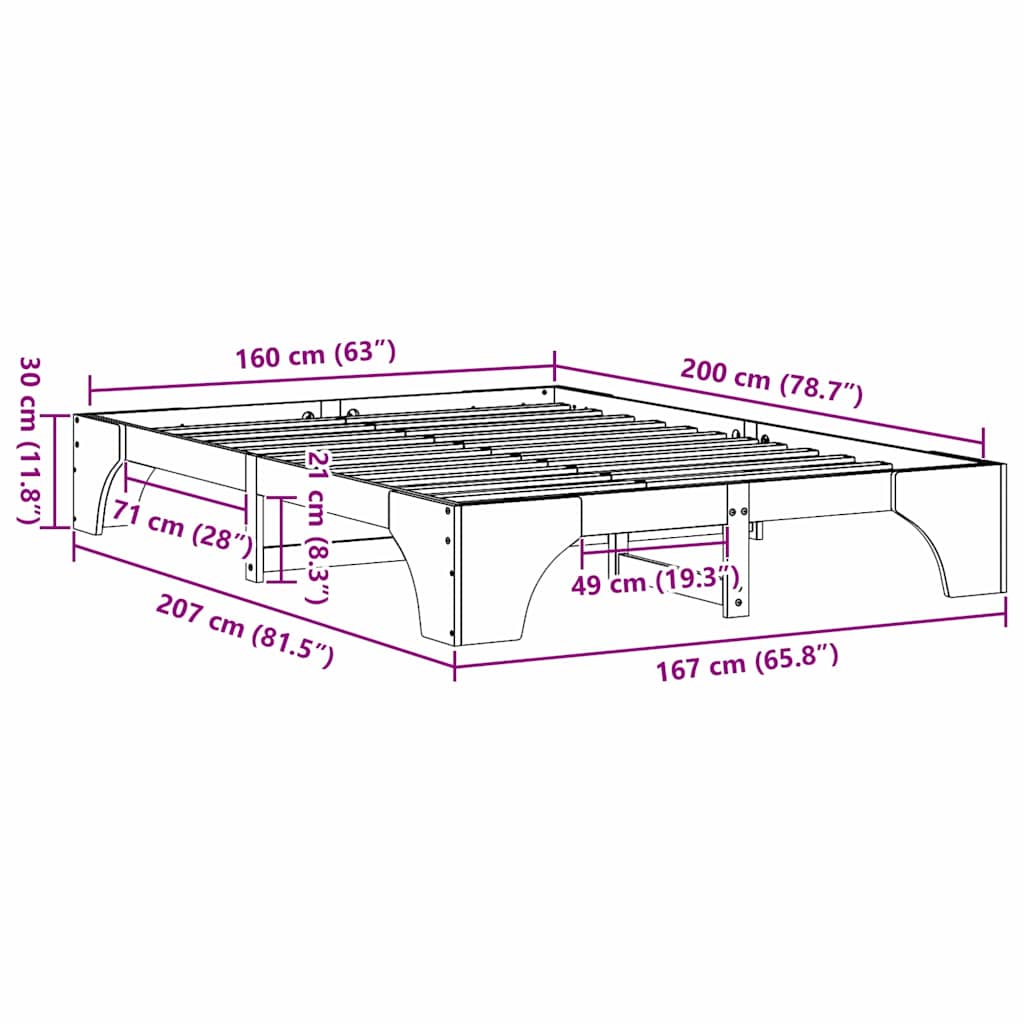 Sengestel Hvid 160 x 200 cm Massiv fyrretræ