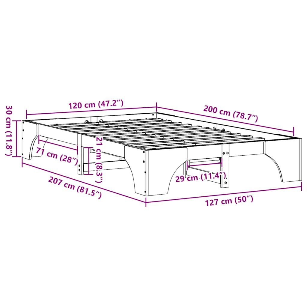 Sengestel Voks brun 120 x 200 cm Massiv fyrretræ