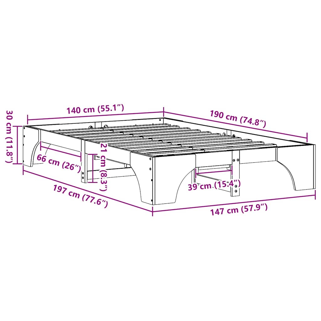 Sengestel Naturfarvet 140 x 190 cm Massiv fyrretræ