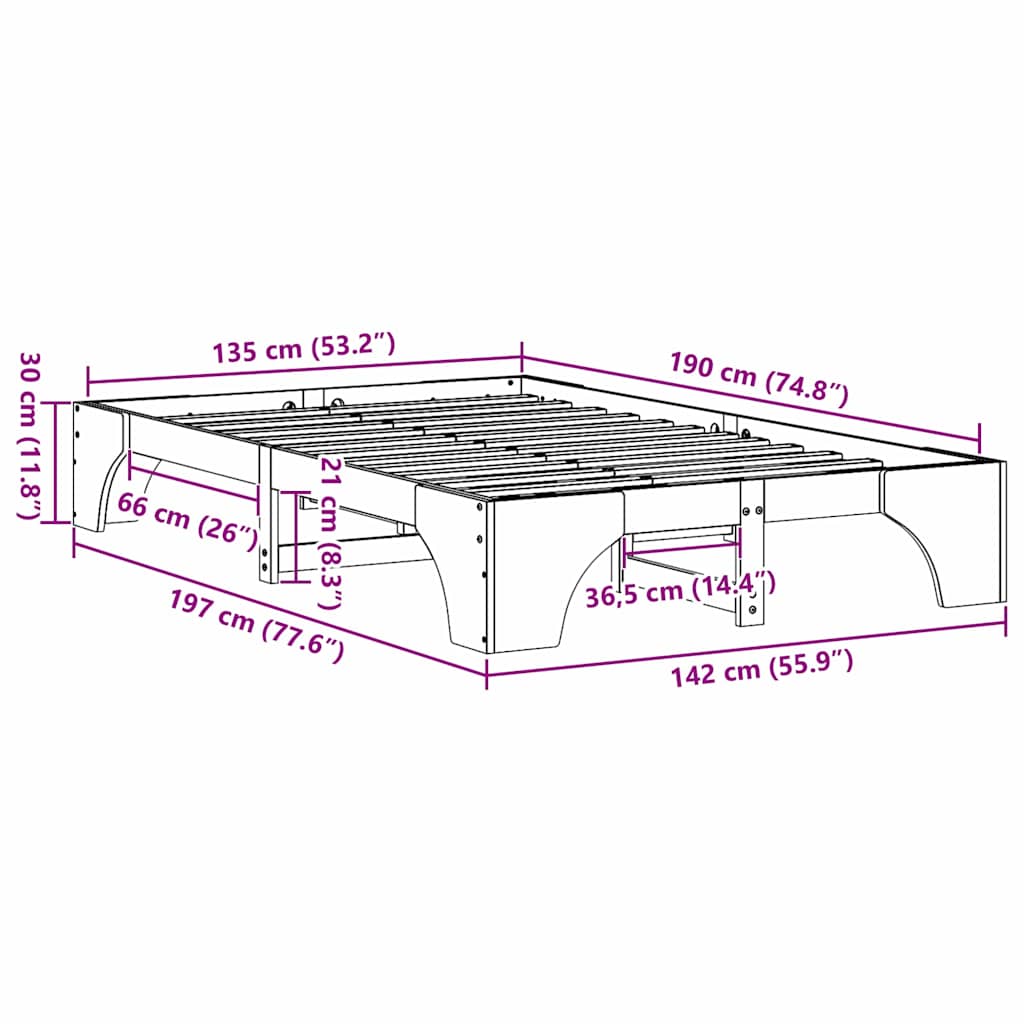 Sengestel Naturfarvet 135 x 190 cm Massiv fyrretræ