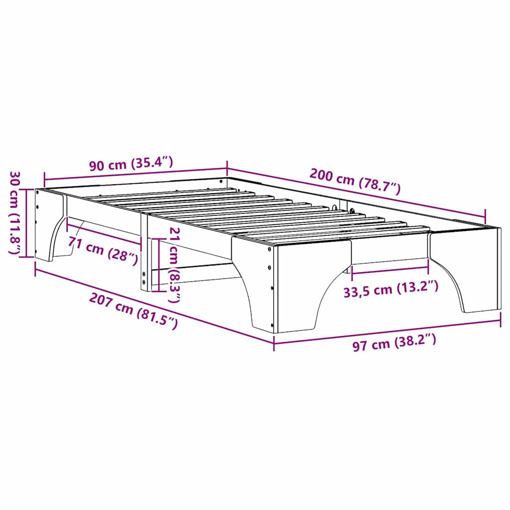 Sengestel Voks brun 90 x 200 cm Massiv fyrretræ