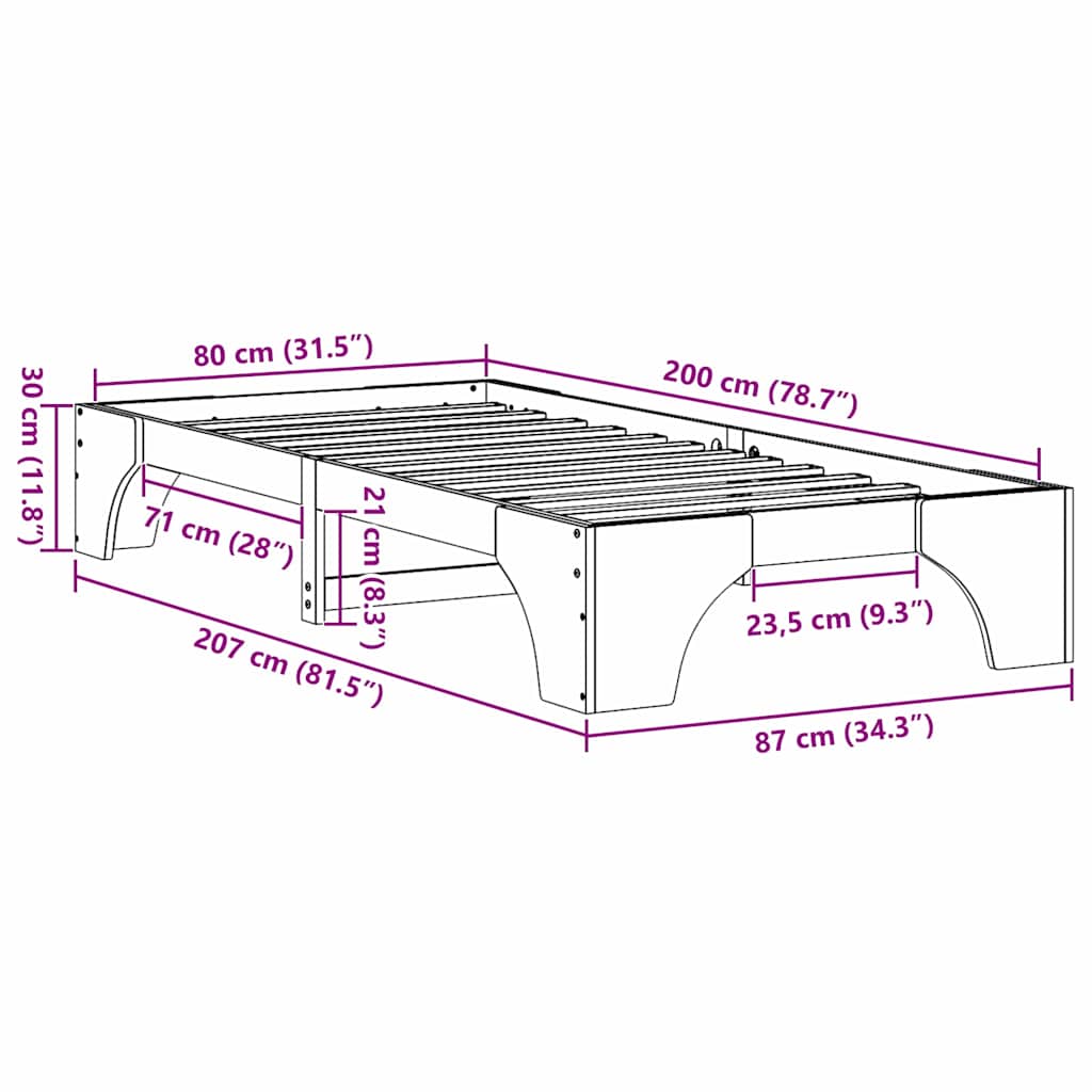 Sengestel Voks brun 80 x 200 cm Massiv fyrretræ