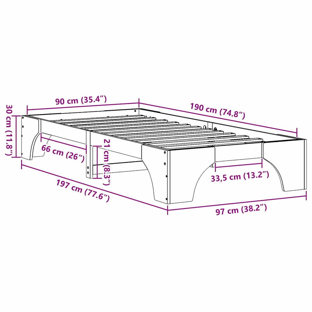 Sengestel Voks brun 90 x 190 cm Massiv fyrretræ