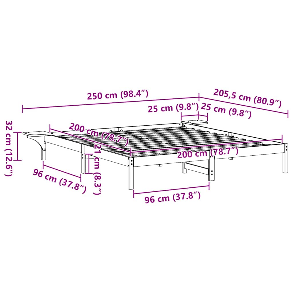 Sengestel Hvid 200 x 200 cm Massiv fyrretræ