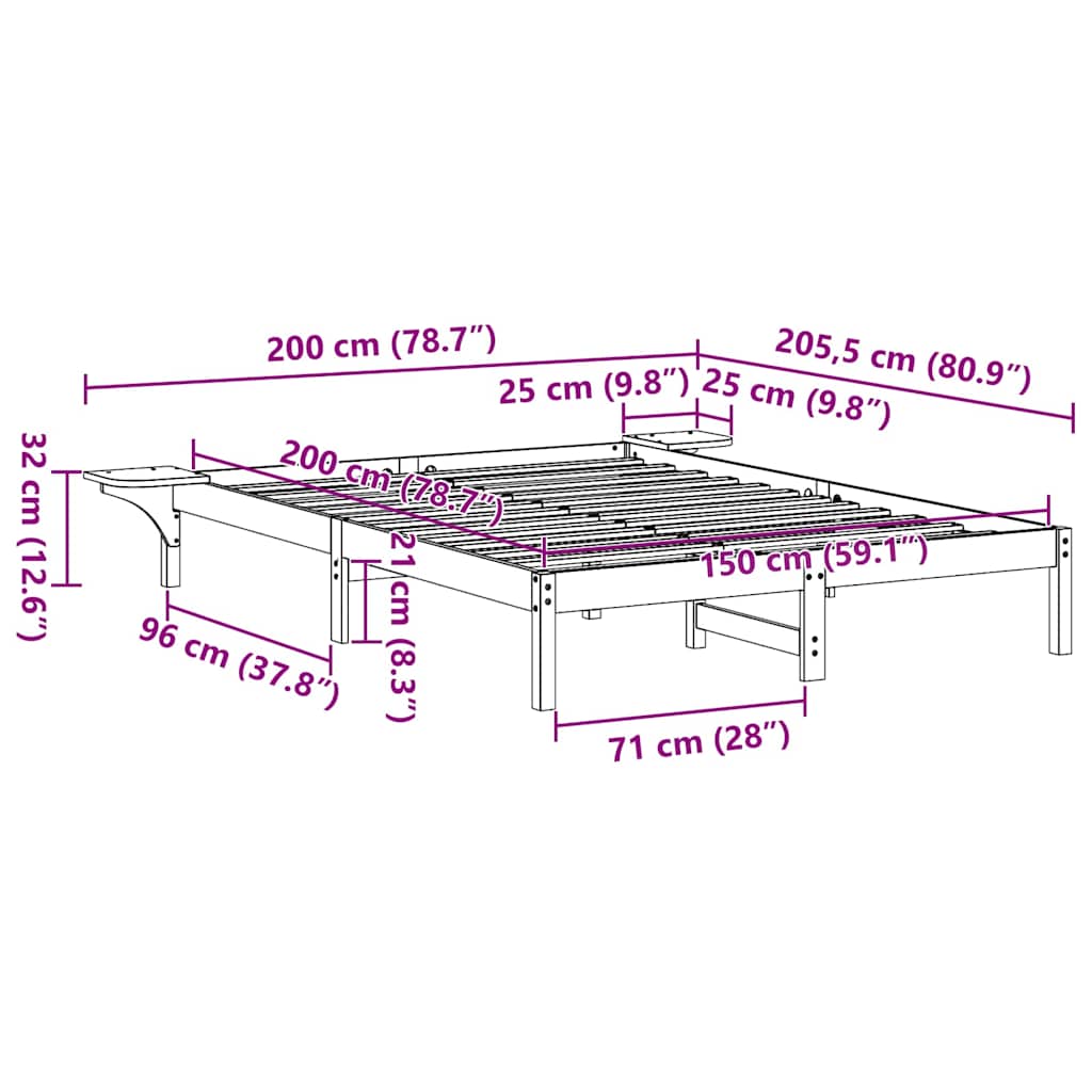 Sengestel Naturfarvet 150 x 200 cm Massiv fyrretræ