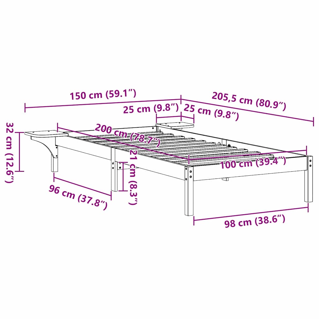 Sengestel Naturfarvet 100 x 200 cm Massiv fyrretræ