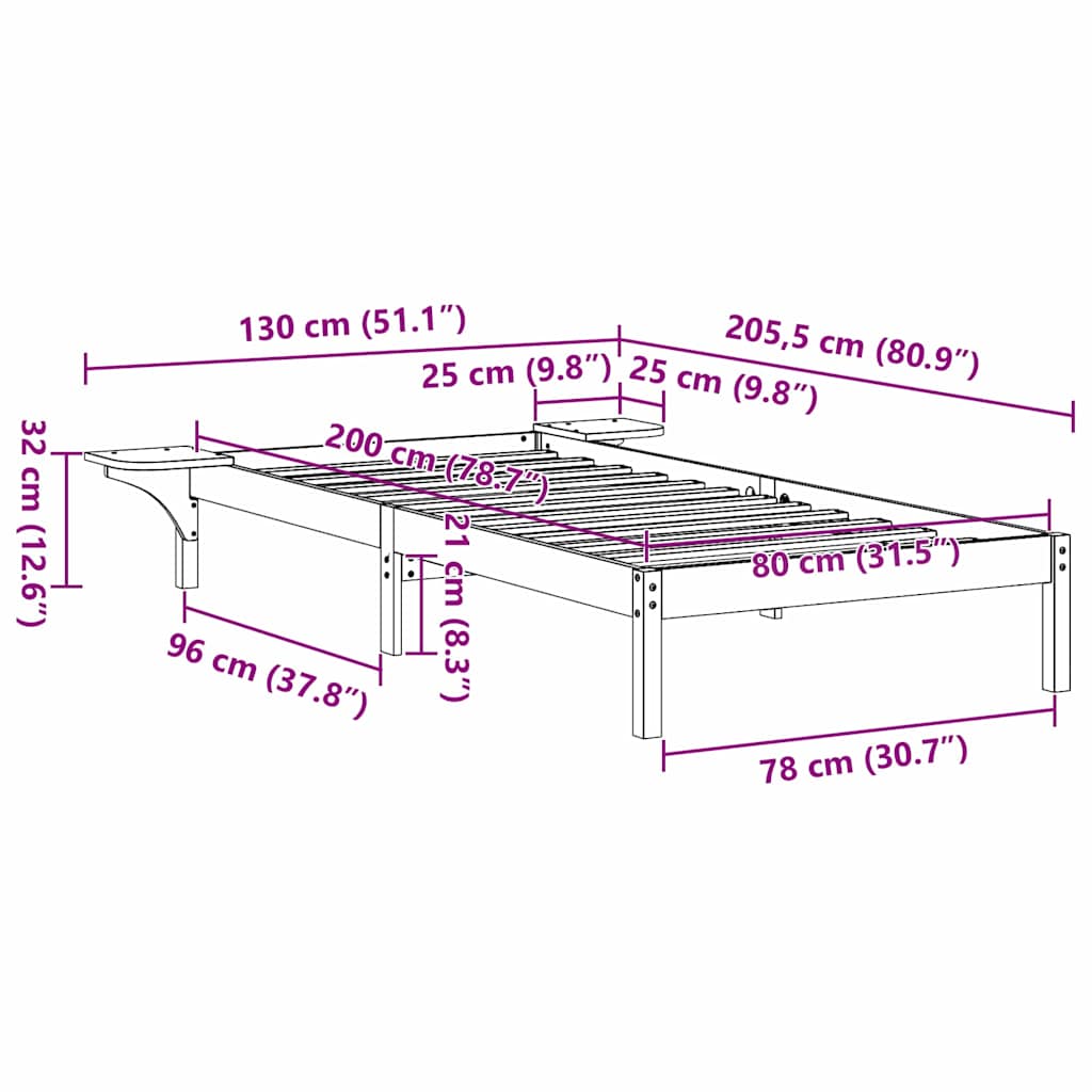 Sengestel Hvid 80 x 200 cm Massiv fyrretræ