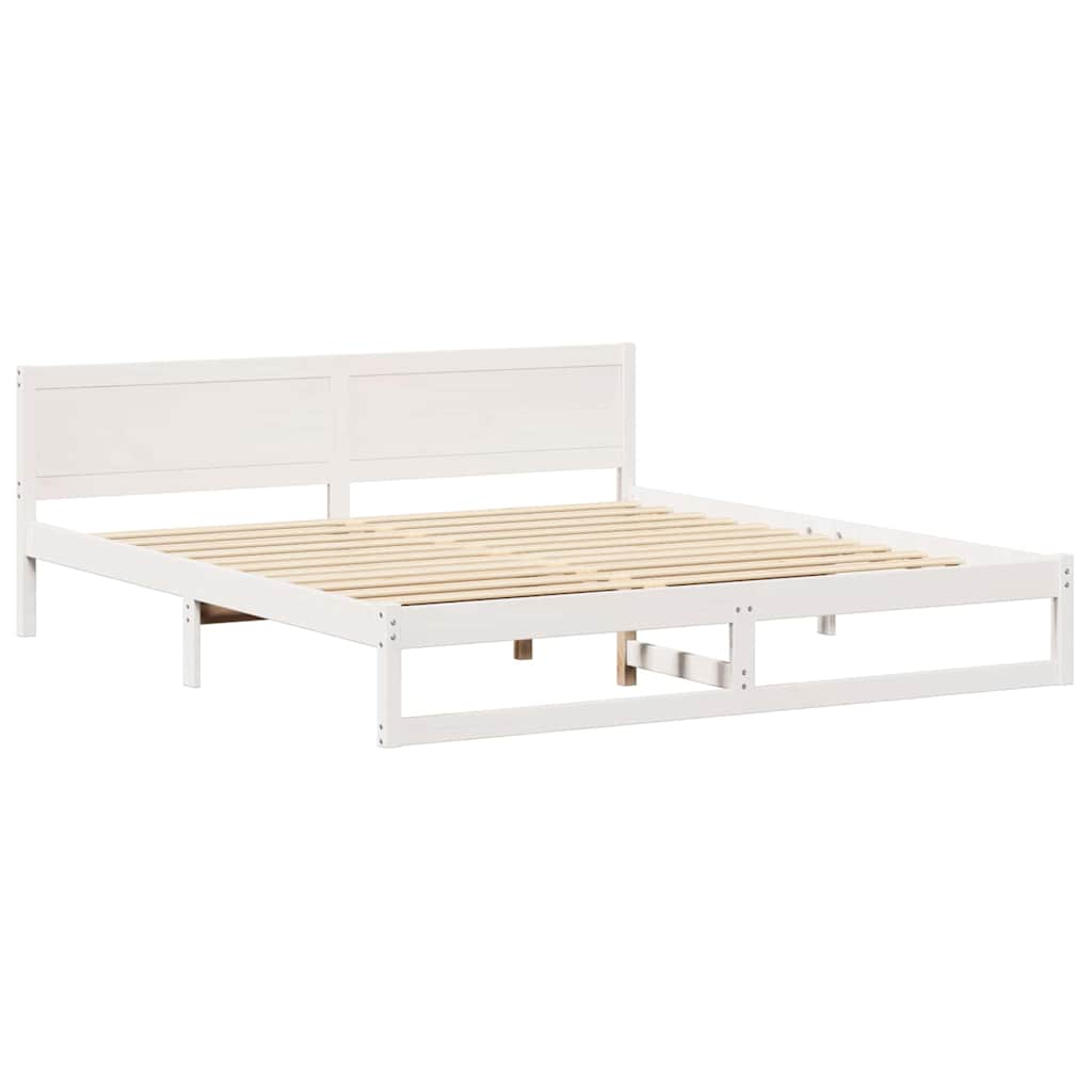 Sengestel med hovedgærde Hvid 200 x 200 cm Massiv fyrretræ