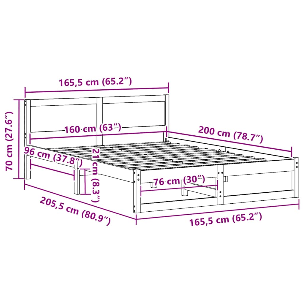 Sengestel Naturfarvet 160 x 200 cm Massiv fyrretræ