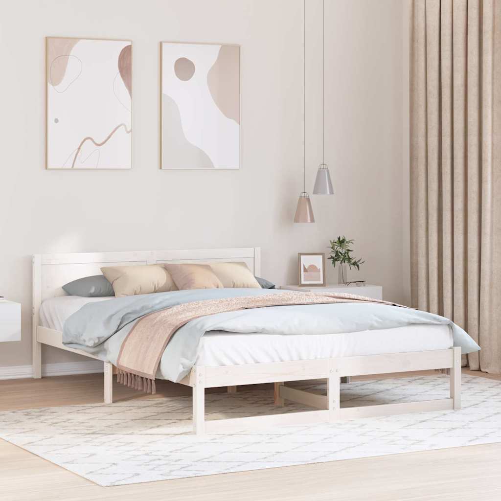 Sengestel med hovedgærde Hvid 150 x 200 cm Massiv fyrretræ