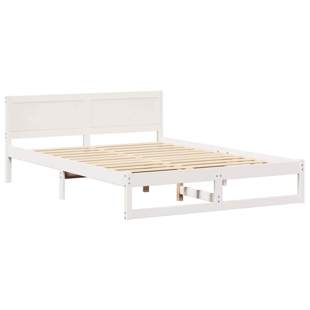 Sengestel med hovedgærde Hvid 150 x 200 cm Massiv fyrretræ
