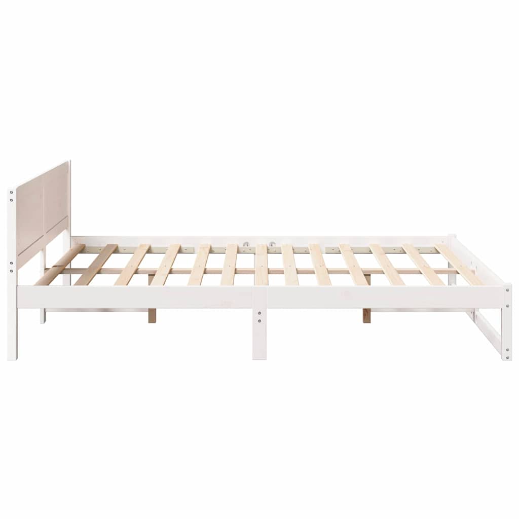 Sengestel med hovedgærde Hvid 150 x 200 cm Massiv fyrretræ