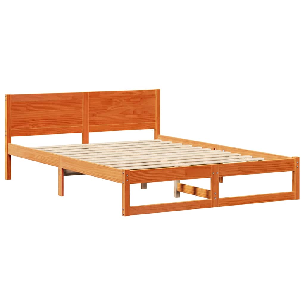 Sengestel med hovedgærde Voks brun 150 x 200 cm Massiv fyrretræ